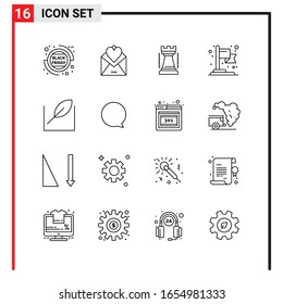 16 iconos generales para diseño de sitios web, aplicaciones impresas y móviles. 16 Símbolos de esquema Señales aisladas en fondo blanco. Paquete de iconos.