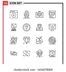 16 General Icons for website design print and mobile apps. 16 Outline Symbols Signs Isolated on White Background. 16 Icon Pack.