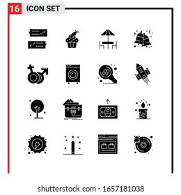 16 iconos generales para diseño de sitios web, aplicaciones impresas y móviles. 16 Símbolos de glifo Señales aisladas en fondo blanco. Paquete de iconos.
