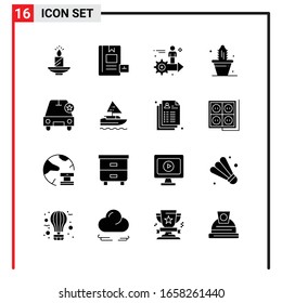 16 General Icons for website design print and mobile apps. 16 Glyph Symbols Signs Isolated on White Background. 16 Icon Pack.