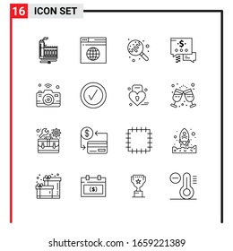 16 General Icons for website design print and mobile apps. 16 Outline Symbols Signs Isolated on White Background. 16 Icon Pack.