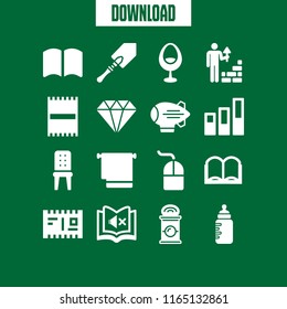 16 gray vector icon set with muted book, shovel, beach towel and open book icons for mobile and web