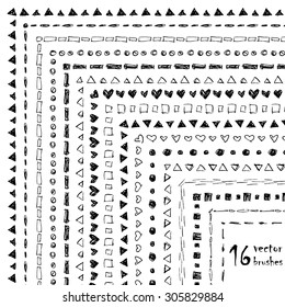 16 hand drawn decorative vector ink brushes with inner and outer corner tiles