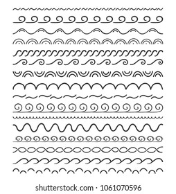 16 Hand drawn dividers - waves, white background, vector eps10 illustration