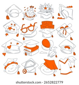 16 Hand-Drawn Graduation Cap Vector Illustrations in Different Styles