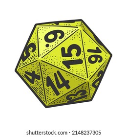 16 hexadecimal faced sided dice hexadecimal line art color sketch engraving vector illustration. T-shirt apparel print design. Scratch board imitation. Black and white hand drawn image.