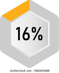 16% hexagon percentage diagram  ready-to-use for web design, user interface (UI) or infographic - indicator with yellow