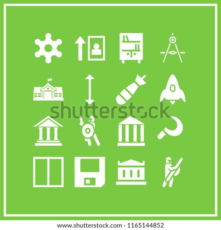 16 history vector icon set with antique columns building front, columns, sheriff and scroll icons for mobile and web