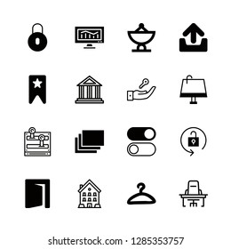 16 home icons with antique building and door in this set