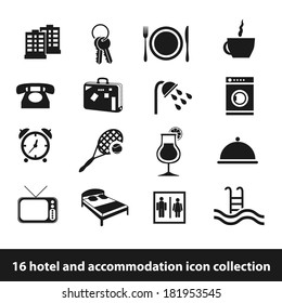 16 hotel and accommodation icon collection