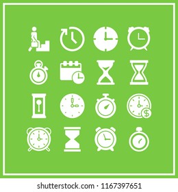 16 hour vector icon set with chronometer, alarm clock, pedestrian and sand clock icons for mobile and web