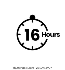 Icono de señal de reloj de 16 horas. horas de apertura de servicio, tiempo de trabajo o símbolo de tiempo de servicio de entrega, ilustración vectorial aislada en fondo blanco