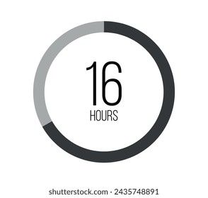 16 hours. Modern round clock, hour counter and technological time. Vector on white background