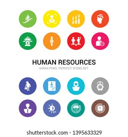 16 human resources vector icons set included 12 hours, 24 hours, 24/7, administrator, alarm, appearance, appointment, approved, attrition, balance in human resources, watch icons