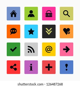 16 icon with basic sign. Black on color. Simple rounded square shape internet button. Solid plain mono one-color flat minimal metro style tile. Vector illustration web design elements 8 eps