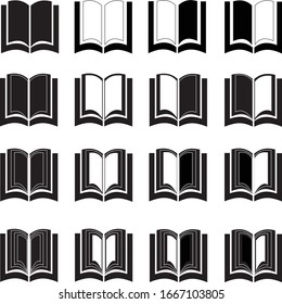 16 icon pack book with black and white color