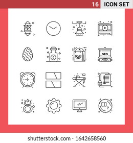16 Icon Pack Line Style Outline Symbols on White Background. Simple Signs for general designing.