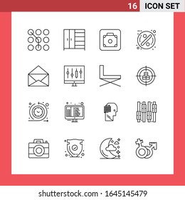 16 Icon Pack Line Style Outline Symbols on White Background. Simple Signs for general designing.