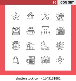 16 Icon Pack Line Style Outline Symbols on White Background. Simple Signs for general designing.