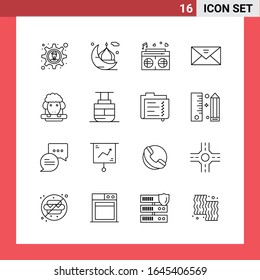 16 símbolos de esquema de línea de paquetes de iconos en fondo blanco. Sencillos signos para el diseño general.