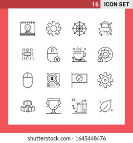 16 símbolos de esquema de línea de paquetes de iconos en fondo blanco. Sencillos signos para el diseño general.
