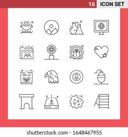 16 Icon Pack Line Style Outline Symbols on White Background. Simple Signs for general designing.