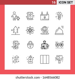 16 Icon Pack Line Style Outline Symbols on White Background. Simple Signs for general designing.
