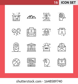16 Icon Pack Line Style Outline Symbols on White Background. Simple Signs for general designing.
