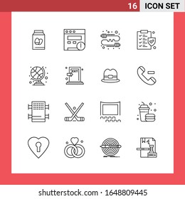 16 símbolos de esquema de línea de paquetes de iconos en fondo blanco. Sencillos signos para el diseño general.