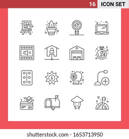16 Icon Pack Line Style Outline Symbols on White Background. Simple Signs for general designing.