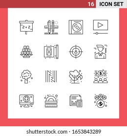 16 símbolos de esquema de línea de paquetes de iconos en fondo blanco. Sencillos signos para el diseño general.