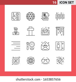 16 símbolos de esquema de línea de paquetes de iconos en fondo blanco. Sencillos signos para el diseño general.