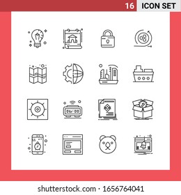 16 símbolos de esquema de línea de paquetes de iconos en fondo blanco. Sencillos signos para el diseño general.