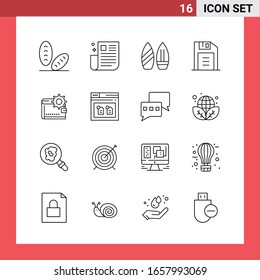 16 símbolos de esquema de línea de paquetes de iconos en fondo blanco. Sencillos signos para el diseño general.