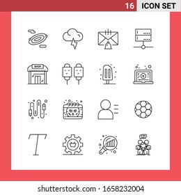 16 símbolos de esquema de línea de paquetes de iconos en fondo blanco. Sencillos signos para el diseño general.