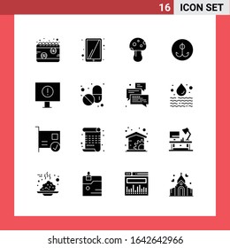 16 Icon Pack Solid Style Glyph Symbols on White Background. Simple Signs for general designing.