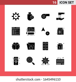 16 Icon Pack Solid Style Glyph Symbols on White Background. Simple Signs for general designing.