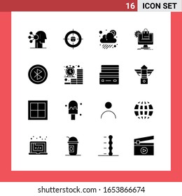 16 Icon Pack Solid Style Glyph Symbols on White Background. Simple Signs for general designing.