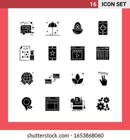 16 Icon Pack Solid Style Glyph Symbols on White Background. Simple Signs for general designing.