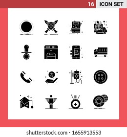 16 Icon Pack Solid Style Glyph Symbols on White Background. Simple Signs for general designing.