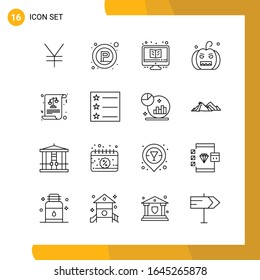 16 Icon Set. Line Style Icon Pack. Outline Symbols isolated on White Backgound for Responsive Website Designing.