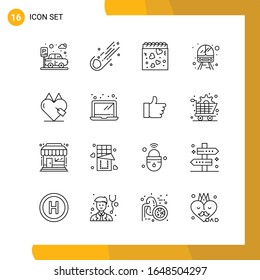16 Icon Set. Line Style Icon Pack. Outline Symbols isolated on White Backgound for Responsive Website Designing.