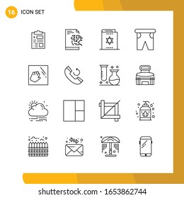 16 Conjunto de iconos. Paquete de iconos de estilo de línea. Símbolos de esquema aislados en el fondo blanco para diseño de sitio web responsable.