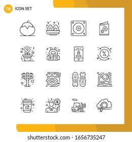 16 Conjunto de iconos. Paquete de iconos de estilo de línea. Símbolos de esquema aislados en el fondo blanco para diseño de sitio web responsable.