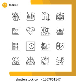 16 Conjunto de iconos. Paquete de iconos de estilo de línea. Símbolos de esquema aislados en el fondo blanco para diseño de sitio web responsable.