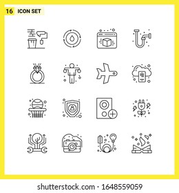 16 Icon Set. Simple Line Symbols. Outline Sign on White Background for Website Design Mobile Applications and Print Media.