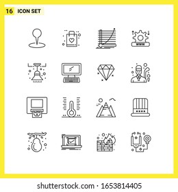 16 Icon Set. Simple Line Symbols. Outline Sign on White Background for Website Design Mobile Applications and Print Media.
