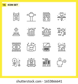 16 Icon Set. Simple Line Symbols. Outline Sign on White Background for Website Design Mobile Applications and Print Media.