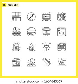 16 Icon Set. Simple Line Symbols. Outline Sign on White Background for Website Design Mobile Applications and Print Media.