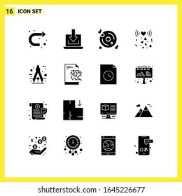 16 Icon Set. Simple Solid Symbols. Glyph Sign on White Background for Website Design Mobile Applications and Print Media.